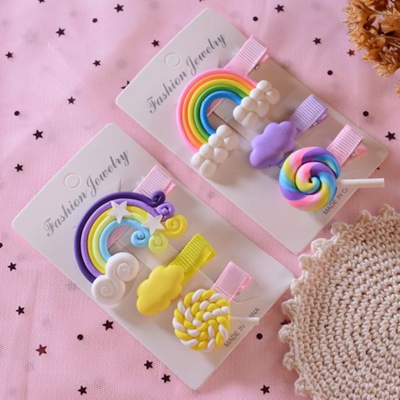 6Pcs/set Girls Cute Colorful Resin Cloud Lollipop Rainbow Hairpin any color 6pcs - Picture 1 of 7